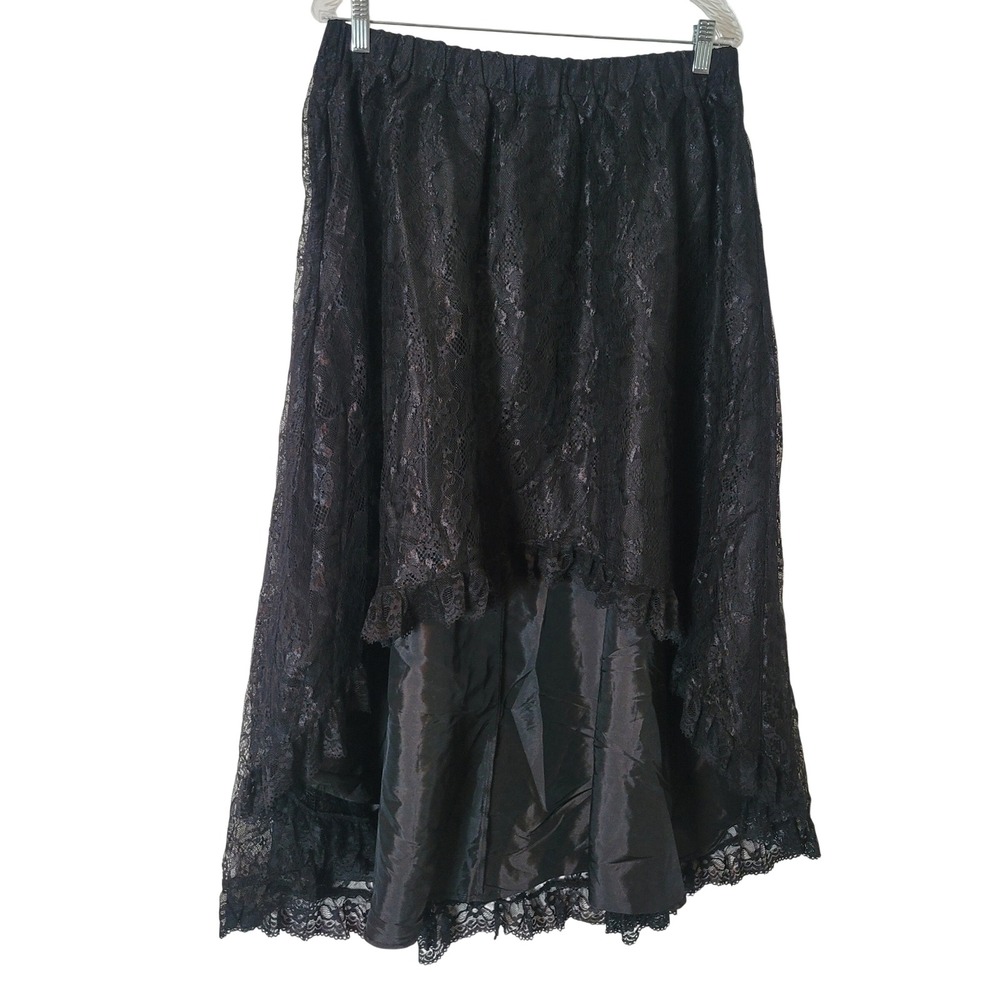 Scarlet Darkness Black Lace High Low Skirt Victorian Gothic Ruffle XL Vamp NEW